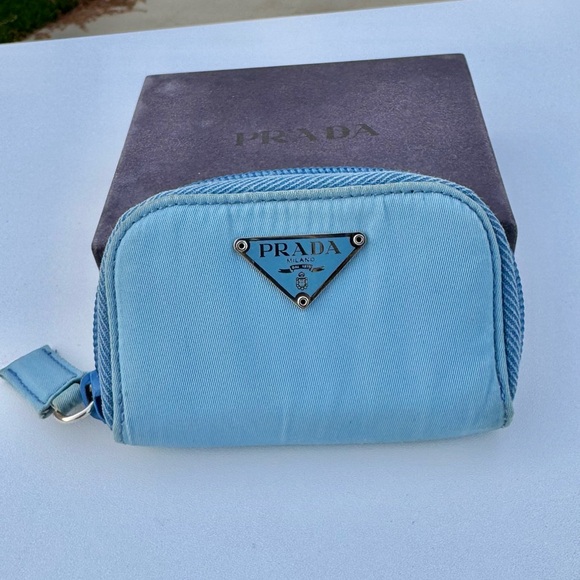Prada Nylon Saffiano Zip Around key card holder Baby Blue with authenticity card - Picture 4 of 15